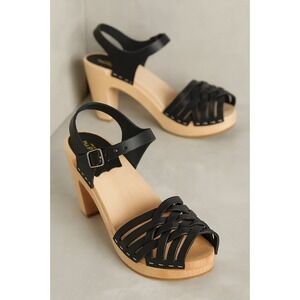 Swedish Hasbeens Braided Sky High Clog Sandals Womens‎ 41 11 Black